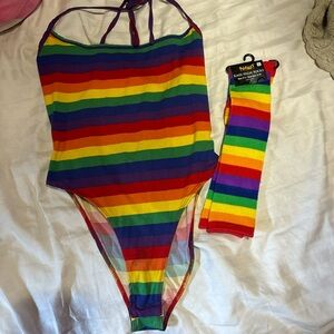 SHEIN Rainbow Striped Short Sleeve Top